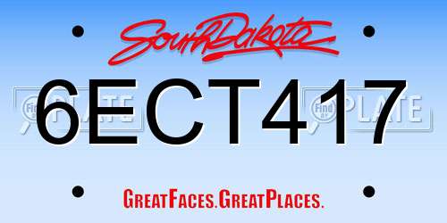 6ECT417 South Dakota License Plate