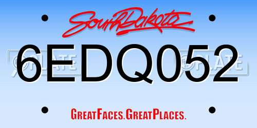 6EDQ052 South Dakota License Plate