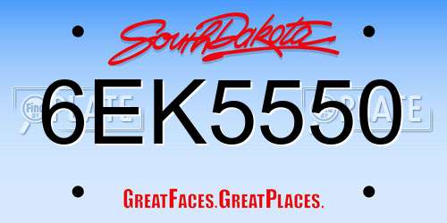 6EK5550 South Dakota License Plate