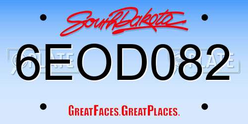 6EOD082 South Dakota License Plate