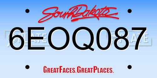 6EOQ087 South Dakota License Plate