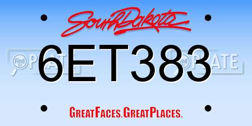 6ET383 South Dakota License Plate