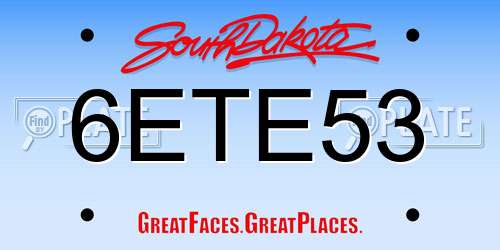 6ETE53 South Dakota License Plate