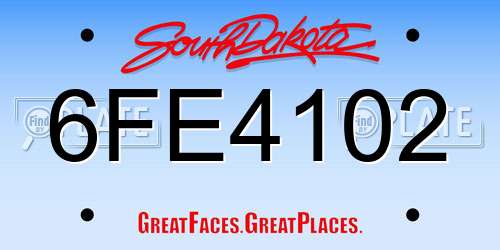 6FE4102 South Dakota License Plate