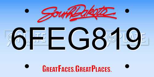 6FEG819 South Dakota License Plate