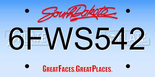6FWS542 South Dakota License Plate