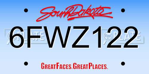 6FWZ122 South Dakota License Plate