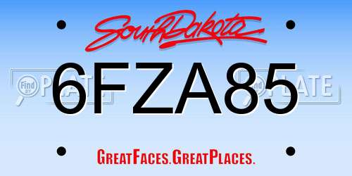 6FZA85 South Dakota License Plate