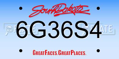 6G36S4 South Dakota License Plate