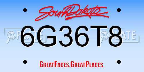 6G36T8 South Dakota License Plate