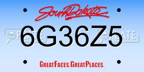 6G36Z5 South Dakota License Plate