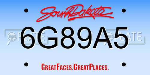 6G89A5 South Dakota License Plate
