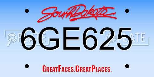 6GE625 South Dakota License Plate