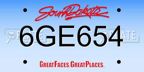 6GE654 South Dakota License Plate