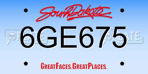 6GE675 South Dakota License Plate