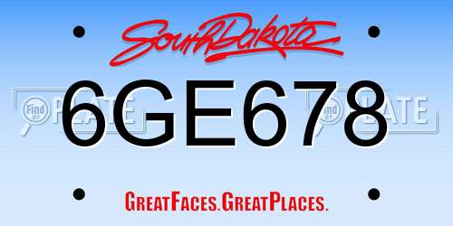 6GE678 South Dakota License Plate