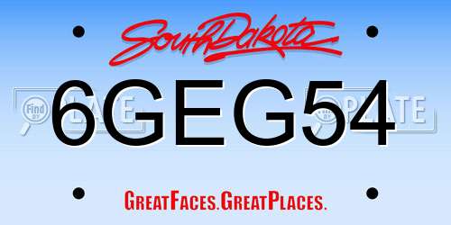 6GEG54 South Dakota License Plate