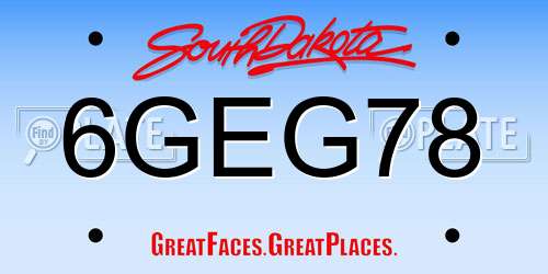 6GEG78 South Dakota License Plate