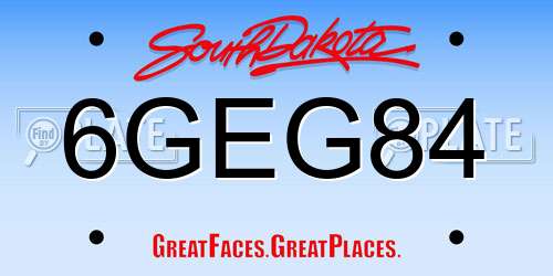 6GEG84 South Dakota License Plate