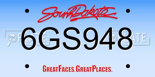 6GS948 South Dakota License Plate