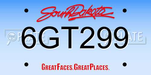 6GT299 South Dakota License Plate
