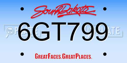 6GT799 South Dakota License Plate