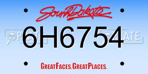6H6754 South Dakota License Plate