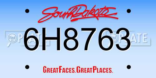 6H8763 South Dakota License Plate
