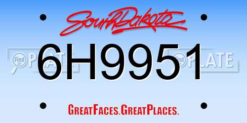 6H9951 South Dakota License Plate
