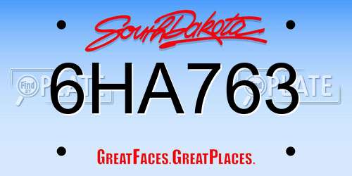 6HA763 South Dakota License Plate