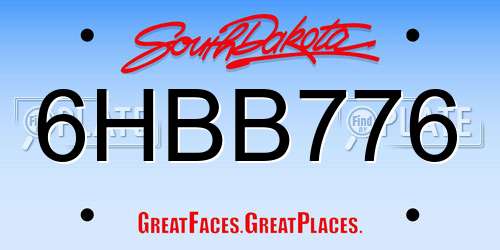 6HBB776 South Dakota License Plate