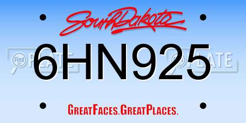 6HN925 South Dakota License Plate