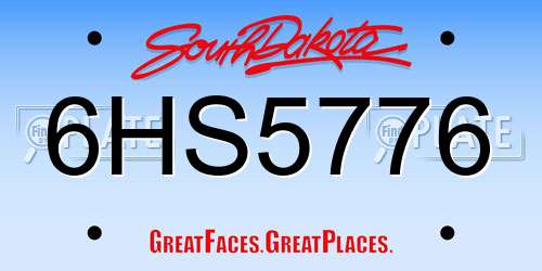 6HS5776 South Dakota License Plate