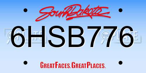 6HSB776 South Dakota License Plate