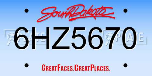 6HZ5670 South Dakota License Plate