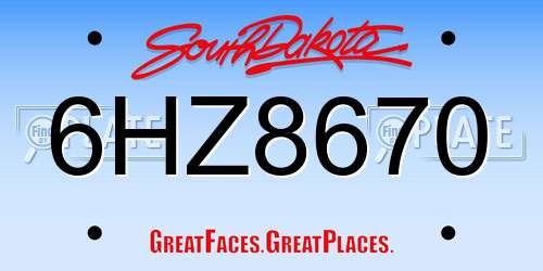 6HZ8670 South Dakota License Plate