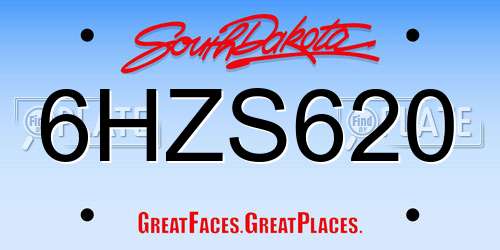 6HZS620 South Dakota License Plate