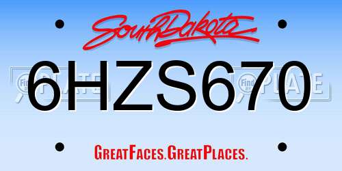 6HZS670 South Dakota License Plate