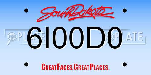 6I00D0 South Dakota License Plate