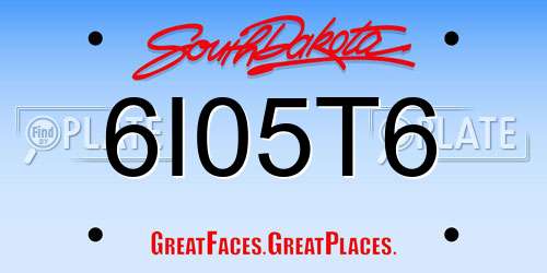 6I05T6 South Dakota License Plate