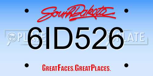 6ID526 South Dakota License Plate