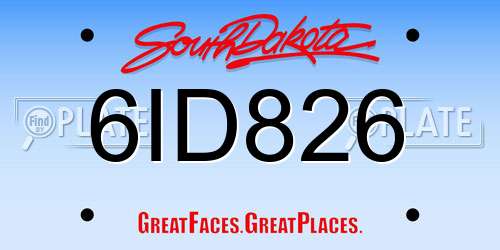 6ID826 South Dakota License Plate