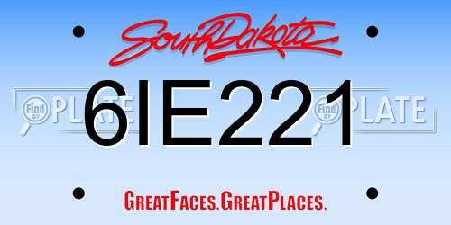 6IE221 South Dakota License Plate