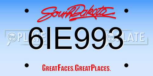 6IE993 South Dakota License Plate
