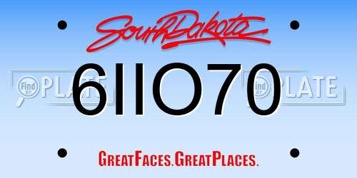 6IIO70 South Dakota License Plate