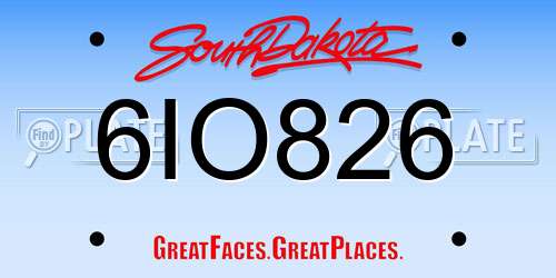 6IO826 South Dakota License Plate