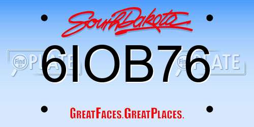 6IOB76 South Dakota License Plate