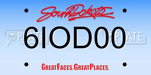 6IOD00 South Dakota License Plate