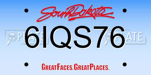 6IQS76 South Dakota License Plate