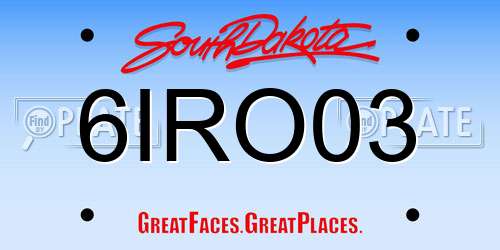 6IRO03 South Dakota License Plate